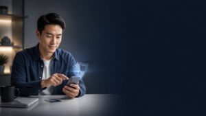 使用手機進行數位支付帳號安全檢查的人物