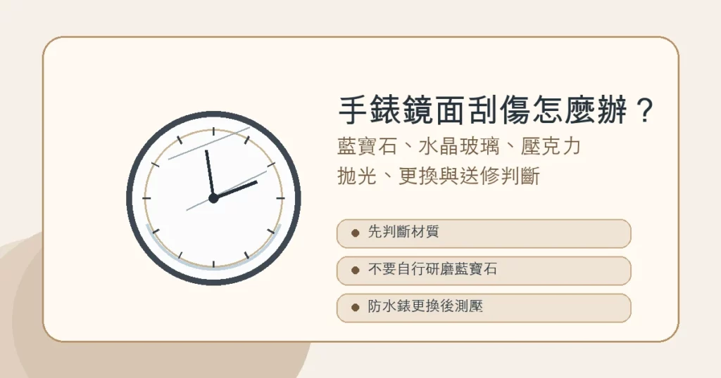 手錶鏡面刮傷維修指南,說明藍寶石、水晶玻璃與壓克力鏡面的判斷