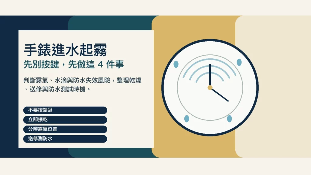 手錶進水起霧處理指南，提醒不要按錶冠並盡快乾燥送修
