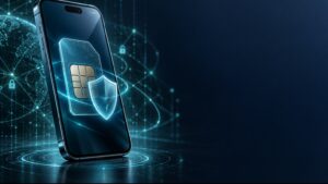 手機、SIM 卡與盾牌象徵加密貨幣帳戶 SIM 卡劫持防護