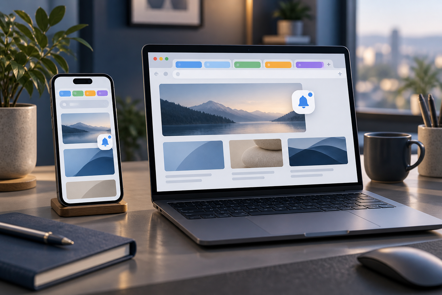 Safari 分頁分組與頁面更新通知的使用情境示意