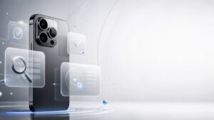 抽象手機與查證圖示，呈現 iPhone 18 規格傳聞需要先驗證再判斷